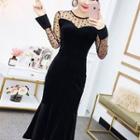 Long-sleeve Sheer Panel Mermaid Midi Dress