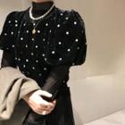 Long-sleeve Mesh Top / Short-sleeve Embellished Velvet Top
