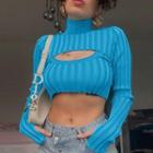 Set: Mock Neck Long Sleeve Ribbed-knit Crop Sweater + Tank Top