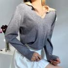Long Sleeve Contrast-trim Loose-fit Polo Sweater