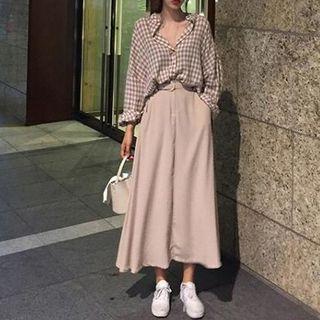 Plaid Shirt / A-line Maxi Skirt With Belt