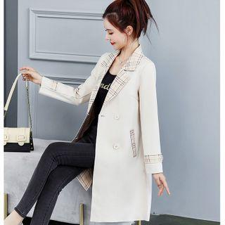 Plaid Trim Double-breasted Coat