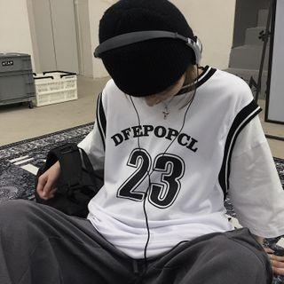 Mock Two-piece Numbering Short-sleeve T-shirt