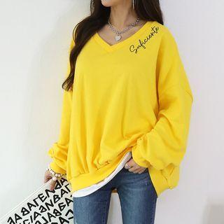 Plus Size V-neck Letter Sweatshirt