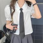 Puff-sleeve Blouse With Necktie / Halter-neck Plaid Vest / Mini A-line Skirt