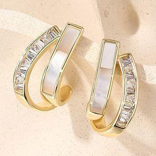 Rhinestone Geometry Drop Earring Silver Earring - Gold - One Size