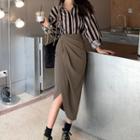 Striped Shirt / Shirred A-line Skirt
