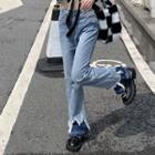 High Waist Two-tone Panel Loose Fit Jeans