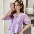 Collared Short-sleeve Ruched Blouse