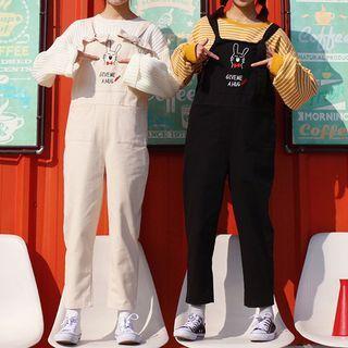 Rabbit Embroidered Straight Leg Dungarees