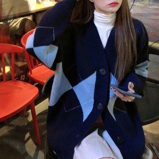 Argyle Print Cardigan / A-line Skirt / Set