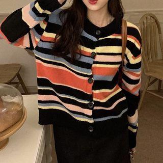 Striped Cardigan Stripe - Blue & Black & Yellow - One Size