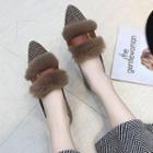 Furry Belted Pointy Plaid Flats