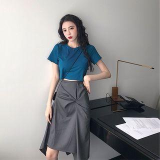 Set: Short-sleeve Crop T-shirt + Twisted A-line Skirt