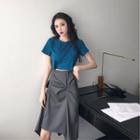 Set: Short-sleeve Crop T-shirt + Twisted A-line Skirt