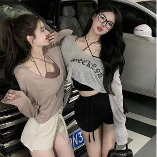 Halter-neck Crop Top / Long-sleeve Lettering Crop T-shirt / Shorts