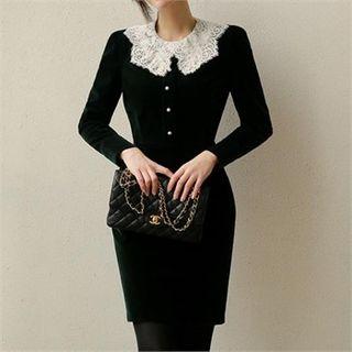 Laced-collar Velvet Dress
