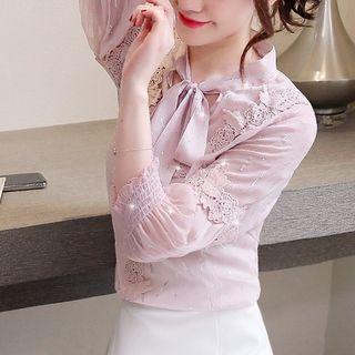Tie-neck Lace Chiffon Blouse