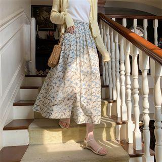 High-waist Butterfly Print A-line Midi Skirt Almond - One Size