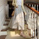 High-waist Butterfly Print A-line Midi Skirt Almond - One Size