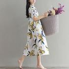 Floral Print Short Sleeve Midi Shirt Dress