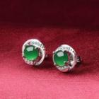 925 Sterling Silver Rhinestone Gemstone Earring Green Rhinestone - Silver - One Size