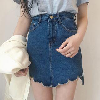 Scallop Hem A-line Denim Skirt