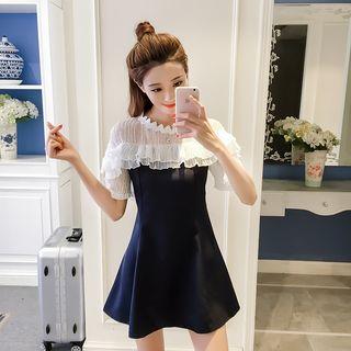 Lace Panel Ruffled Short-sleeve A-line Dress