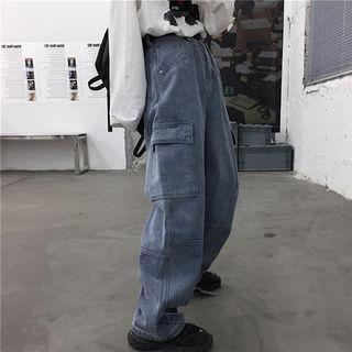 Belted Hem Side-pocket Straight-cut Jeans