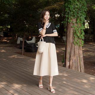 Piped Long Mock Two-piece Dress