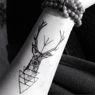 Deer Print Waterproof Temporary Tattoo Black - One Piece