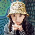 Embroidered Lettering Leopard Print Bucket Hat