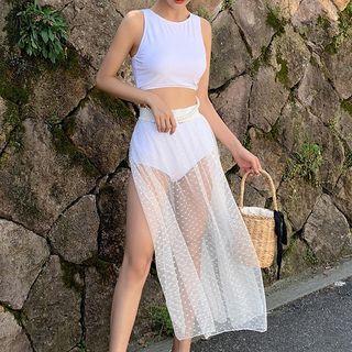 Set: Plain Tankini + Midi Mesh Skirt