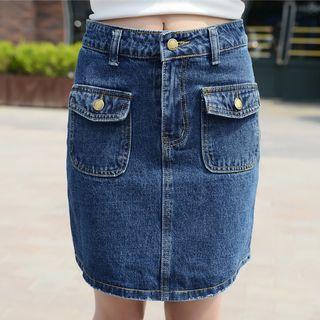 Pocketed Straight Cut Denim Skirt