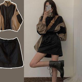 Set: Two Tone Zipped Jacket + Mini Skirt