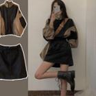 Set: Two Tone Zipped Jacket + Mini Skirt