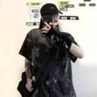 Elbow-sleeve Tie-dye Shirt Black & Gray - One Size