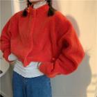 Fleece Button Jacket Orange Red - One Size