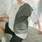 Patched Elbow-sleeve Tee