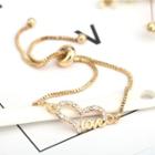 Rhinestone Heart Love Lettering Bracelet Gold - One Size