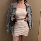 Striped Shirt / Plain Tube Top / Mini Skirt / Set