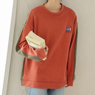 Contrast Panel Embroidered Sweatshirt As Shown In Figure - One Size