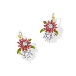 Flower Rhinestone Glaze Alloy Dangle Earring 1 Pair - Gold - One Size