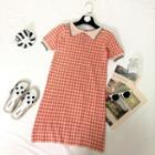 Plaid Short-sleeve Collared Knit Dress Plaid - Dress - One Size