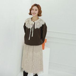 Lace-collar Brushed-fleece Lined Sweatshirt