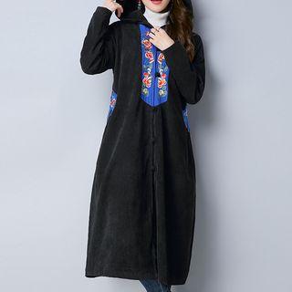 Hooded Frog-button Long Jacket