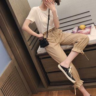 Short-sleeve Plain T-shirt / Drawstring Jogger Pants