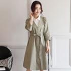 3/4-sleeve Mock Two Piece A-line Shirt Dress