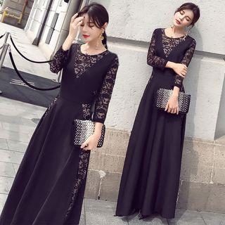 3/4-sleeve Paneled Maxi Dress