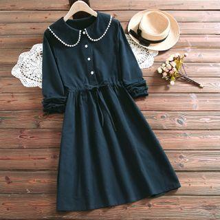 Long-=sleeve Collared A-line Dress